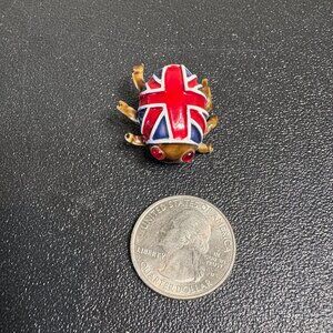 Vintage RARE British Flag Beetle Brooch Pin Enamel